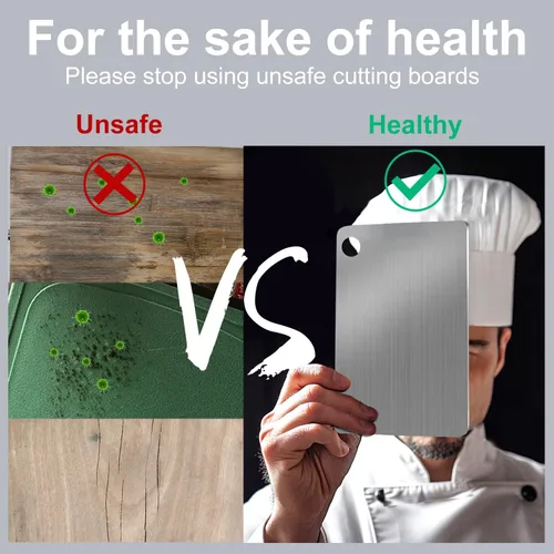 Miniatura 5 de Tabla de cortar de acero inoxidable, tablas de cortar de acero de doble cara para cocina, carne, verduras y frutas, apta para lavavajillas, fácil