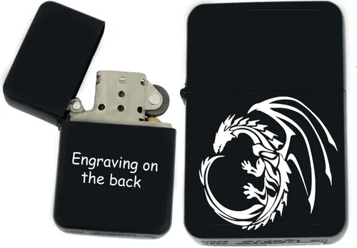 Miniatura 30 de Groomsman - Encendedor personalizado a prueba de viento negro mate, grabado láser gratuito para él, marido, padre, padrinos de boda Yin-yang-tigre
