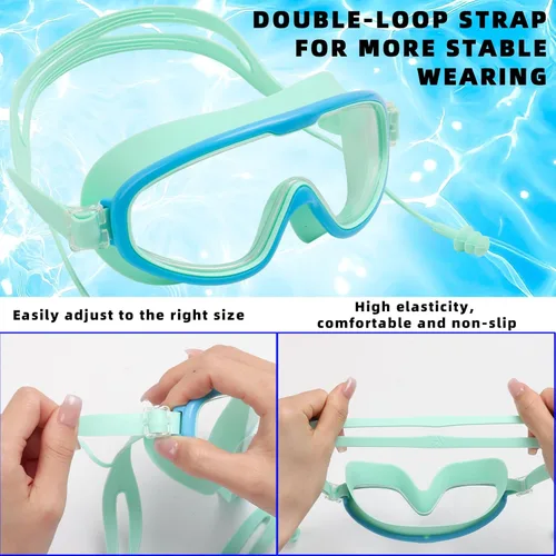Miniatura 7 de Paquete de 2 gafas de natación para niños de 3 a 15 años de edad, marco grande HD, antivaho, gafas de natación para niños pequeños