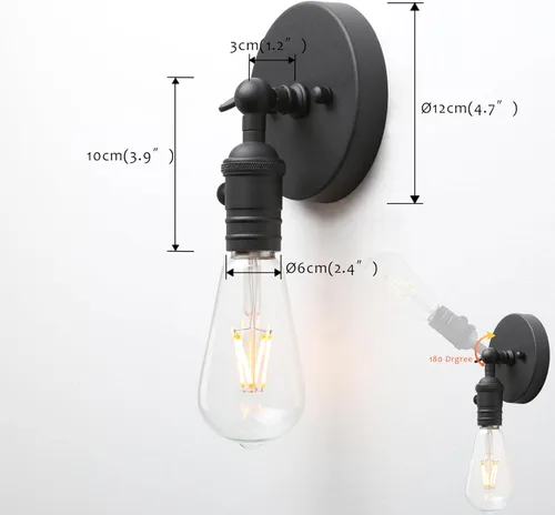 Miniatura 5 de Pathson Lámpara de pared vintage, aplique de 1 luz con diseño de moldura de candelabro, lámpara de pared industrial, tapa base de metal giratoria