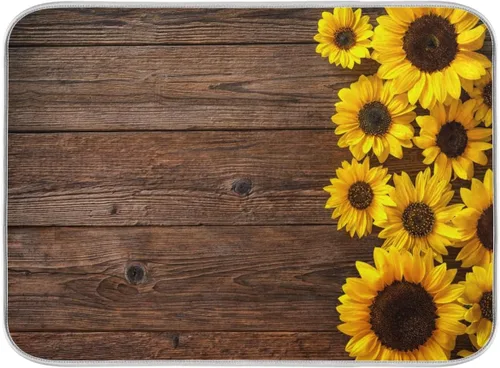 Miniatura 13 de Tapete de secado de platos, girasoles en madera, tapete de secado reversible absorbente de flores, tapete de secado de platos, tapete para secar