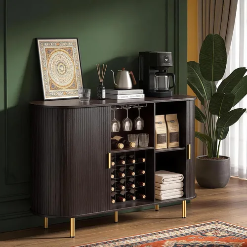Miniatura 3 de DHH Gabinete de bar de vino de 55 pulgadas con almacenamiento, licor estriado y barra de café con estante para vino y soporte para vidrio, aparador