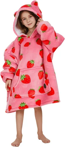 Three Poodle - Manta con capucha portátil para niños, sudadera de sherpa de gran tamaño con capucha gigante, manta con capucha cálida y acogedora,