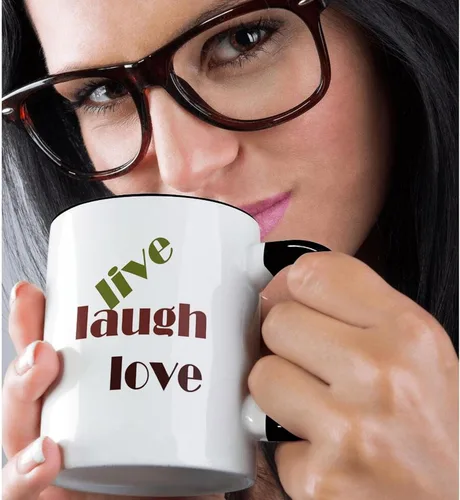 Miniatura 2 de 3dRose Live Laugh Love - Taza de dos tonos, 11 onzas, color negro