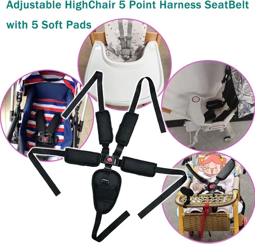 Miniatura 6 de Universal 5 Point High Chairs Safety Harness Strap Belt,Adjustable Harness Seatbelt Straps