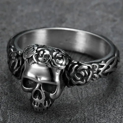 Miniatura 2 de Jude Jewelers Anillo de calavera gótica de acero inoxidable para Halloween, ciclismo, fiesta, cóctel, vampiro, roca, hiphop, vikingo, Metal
