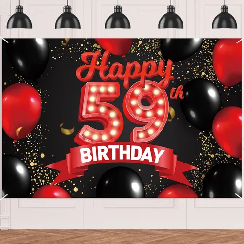 Miniatura 86 de Cartel de feliz cumpleaños 15 color rojo y negro, decoración temática de globos para niñas y mujeres, princesas de 15 años, fiesta de cumpleaños