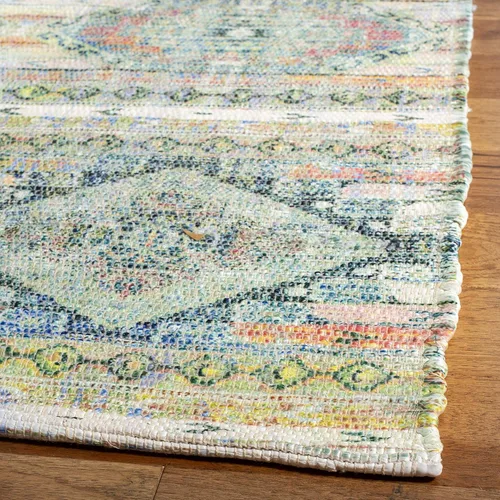 Miniatura 3 de SAFAVIEH Saffron Collection - Alfombra de pasillo de 2 pies 3 pulgadas x 8 pies, color crema y azul, hecha a mano de algodón envejecido, ideal