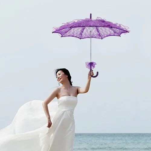 Miniatura 3 de Paraguas de algodón de encaje nupcial para bodas Baile Fotografía Prop (Rojo) ()