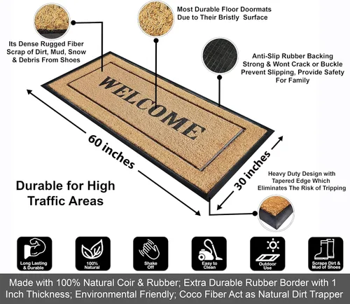 Miniatura 97 de A1HC Tapete para Puerta de Fibra de Coco Natural y Caucho, 30"x48" – Grueso, Duradero, Resistente, Anti-Desprendimiento, Resistente a
