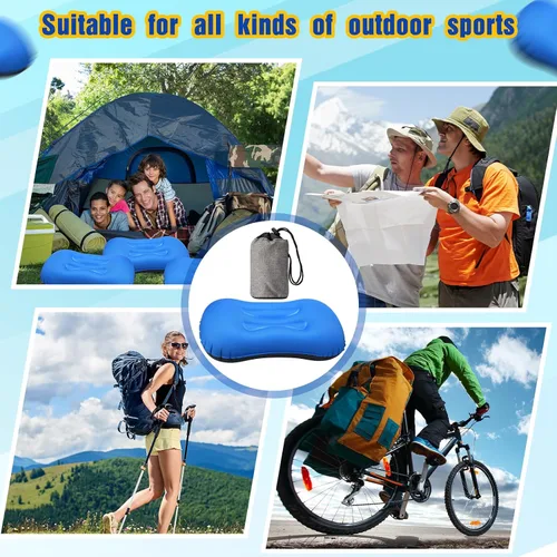 Miniatura 6 de Tatuo 3 almohadas inflables de viaje para camping, almohadas inflables ultraligeras para acampar, almohada portátil para mochilero, soporte lumbar