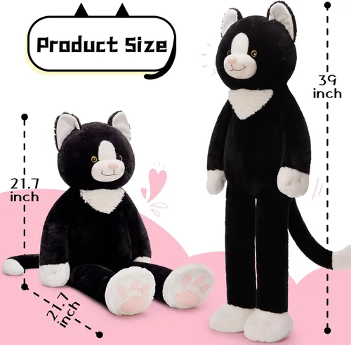 Miniatura 5 de Tezituor Peluche de Gato Gigante de 39.5 Pulgadas, Juguete de Peluche de Gato de 3.2 Libras con Patas Largas, Almohada Corporal Grande de Gatito