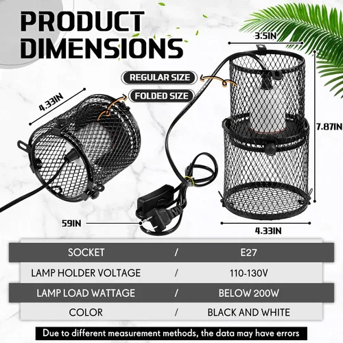 Miniatura 2 de VIHOSE 2 piezas de soporte retráctil para lámpara de calor de reptiles para reptiles, pantalla antiquemaduras, emisor de calor de cerámica, pantalla