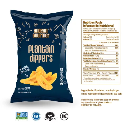Miniatura 2 de ANDEAN GOURMET Patatas fritas de plátano con sal marina del Pacífico, 12 onzas (paquete de 3), sin gluten, totalmente naturales, sin OMG y Kosher