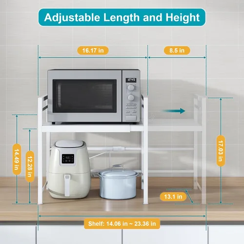 Miniatura 3 de DOLALIKE Estante para horno de microondas, soporte expandible para microondas, organizador de encimera de cocina, almacenamiento de utensilios