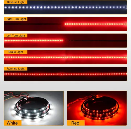 Miniatura 4 de GOOACC - Tira de luz para portón trasero de camioneta de 48"/49", 5 funciones, 90 LED rojo/blanco de una sola fila, iluminación trasera universal