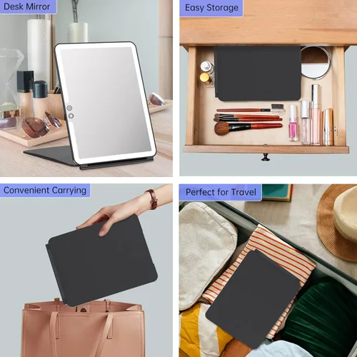 Miniatura 8 de FUNTOUCH Espejo de maquillaje de viaje grande portátil de 10 x 7.5 pulgadas con luz, 2500 mAh recargable iluminado espejo de maquillaje de viaje