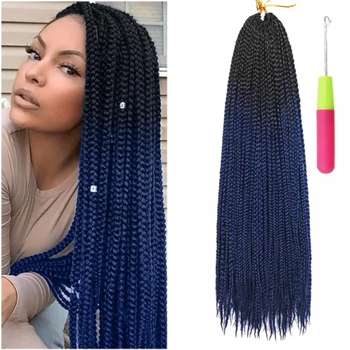 Miniatura 13 de Extensiones de cabello trenzado tipo box de 24 pulgadas, hechas a mano, para mujeres y niñas, extensiones de cabello trenzado, 24#, 3 paquetes, 22