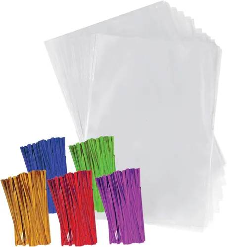 Miniatura 5 de Purple Q Crafts Bolsas de celofán de plástico transparente con lazos de torsión de 4 pulgadas, coloreados para regalo o uso en fiestas