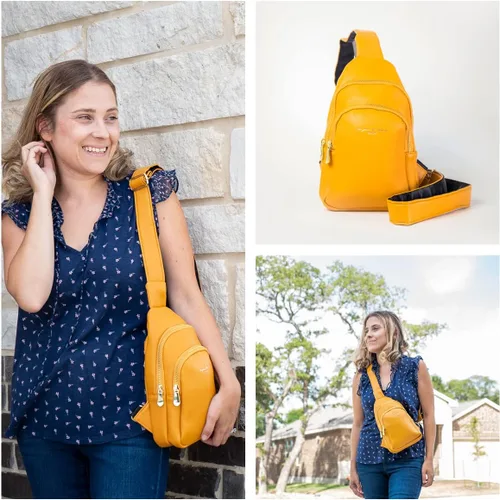 Miniatura 2 de Bolso cruzado pequeño, riñonera para mujeres y hombres, bolso bandolera de cuero para regalos, Estilo5-amarillo, L
