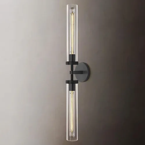 Miniatura 15 de Apliques de Pared Negros Juego de Dos, Aplique de 35.6 cm para Tocador de Baño, Apliques de Pared de Tubo de Vidrio, Iluminación de Apliques