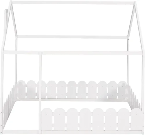 Miniatura 4 de Harper & Bright Designs Cama de casa de tamaño matrimonial para niños, cama Montessori con rieles en forma de valla, marco de cama de tienda
