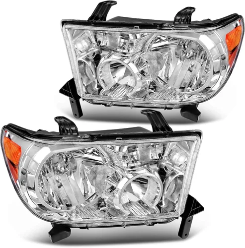 Miniatura 10 de DWVO Ensamble de faros Compatible con 2007-2013 Tundra / 2008 2009 2010 2011 2012 2013 2014 2015 2016 2017 Sequoia Carcasa de faro cromada Reflector