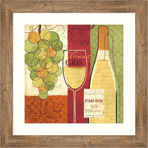 Amanti Art Framed Wall Art Print 24x24 Wine and Grapes II by Veronique Charron, Cuisine Wall Art, Vintage Decor, Medium Poster Painting Artwork for