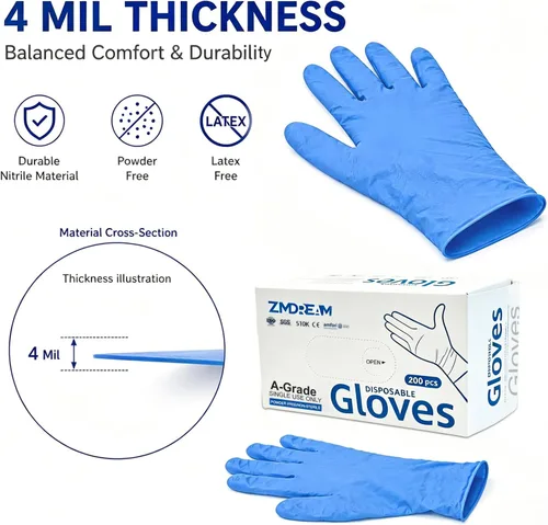 Miniatura 3 de ZMDREAM Nitrile Gloves 4-mil Thick 200 & 2000 Counts Latex-Free, Powder-Free, Textured Grip 4 Sizes for Exam, Food Service