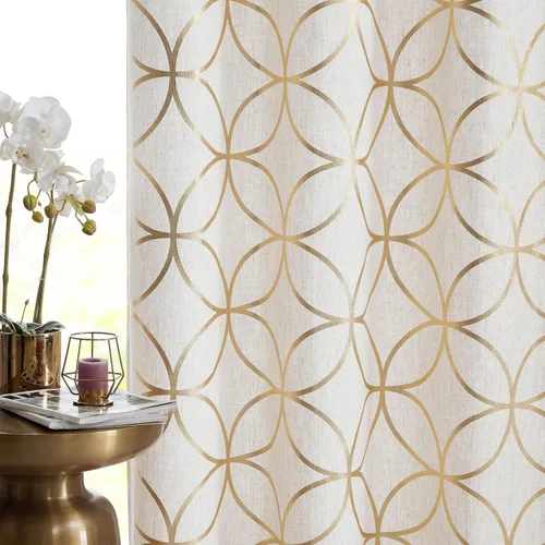 Miniatura 12 de SXZJTEX Cortinas de lino dorado para sala de estar, cortinas bohemias étnicas tribales geométricas celestiales con filtro de luz de 63 pulgadas