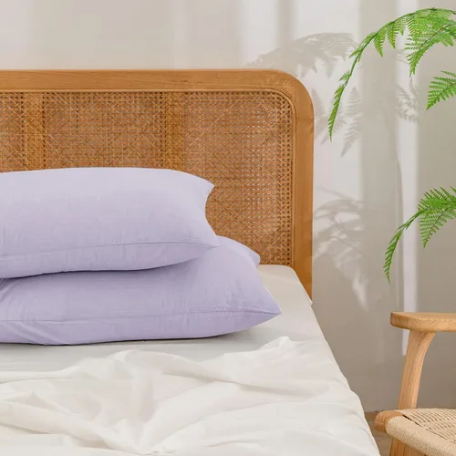 Miniatura 30 de BESTOUCH 100% Algodón Lavado Funda de Almohada para Cabello y Piel, Sensación de Lino, Suave, Cómoda, Transpirable, Juego de 2 Fundas de Almohada