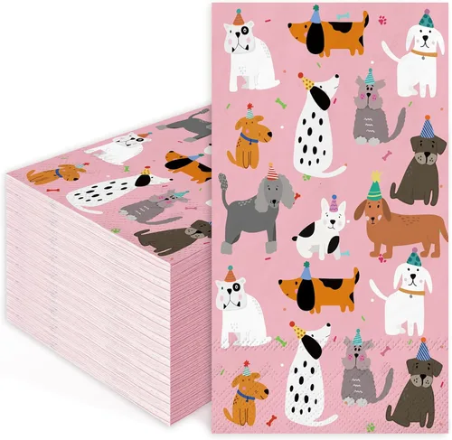 JarThenaAMCS 100 servilletas desechables para perros, color rosa, lindas toallas de mano de papel para mascotas, animales, fiesta, mesa, baño,