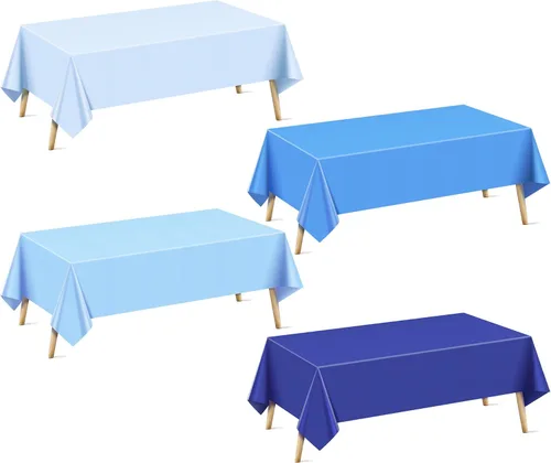 Miniatura 23 de Mantel rectangular de la serie azul y verde, 4 piezas, 54 x 72 pulgadas, color sólido, impermeable y a prueba de derrames, mantel de plástico