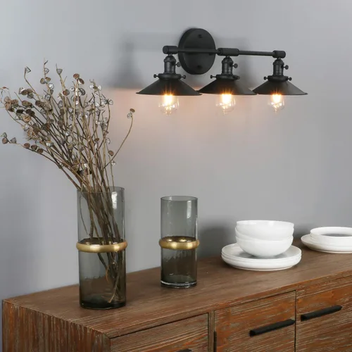 Miniatura 4 de Phansthy Lámparas de tocador de baño, 3 lámparas de pared con pantalla de metal negro de 7.9 pulgadas, luces de pared para espejo, cocina, sala