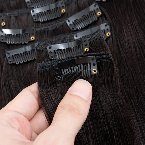 Miniatura 6 de Extensiones de cabello humano 100% remy de 10 a 24 pulgadas, con clips, calidad grado 7A, cabeza completa, 8 piezas, 18 clips; largo, suave, sedoso