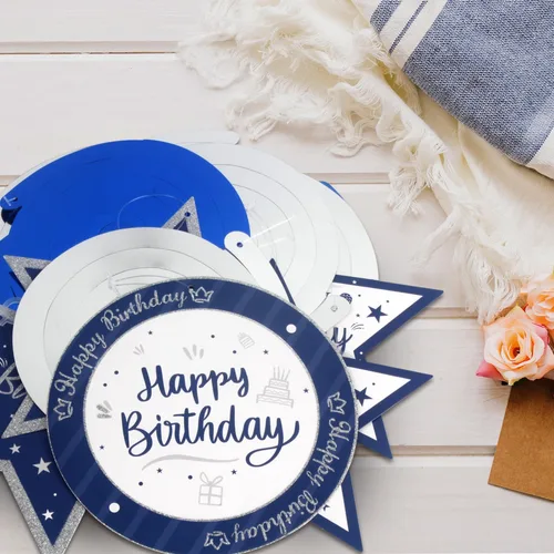 Miniatura 3 de Decoración de fiesta de serpentinas con purpurina azul y plateada de feliz 11º cumpleaños, 15 piezas de remolinos colgantes de 11 cumpleaños, cartel