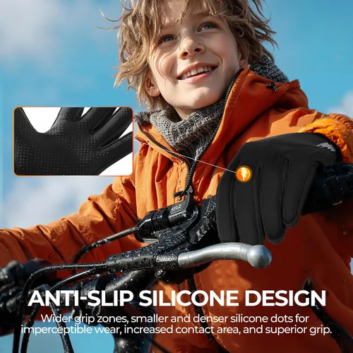 Miniatura 3 de rivmount Guantes de invierno cálidos para niños, pantalla táctil, impermeables, ciclismo, correr, esquí, al aire libre, clima frío para niños y niñas