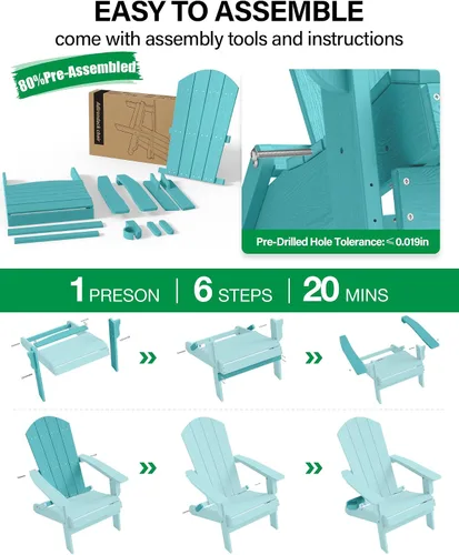 Miniatura 8 de YEFU Silla Adirondack, silla Adirondack de plástico de gran tamaño, sillas plegables para exteriores con soporte para tazas, silla de césped