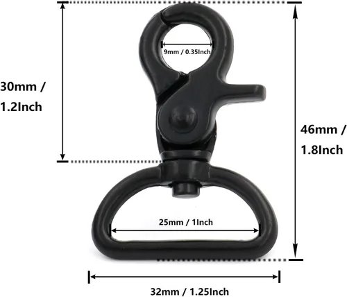 Miniatura 2 de BIKICOCO Gancho giratorio de 1 pulgada, cierre de pinza de langosta, clip de resorte, extremo de anillo en D, negro, paquete de 20 negro x 20 piezas