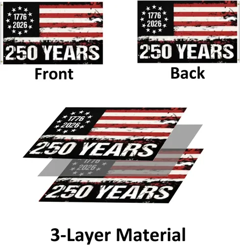 Miniatura 2 de Bandera de Estados Unidos con el número 250 de aniversario, doble cara, 3 capas, 4 x 6 pulgadas, para exteriores, resistente, 1776-2026, 250 años