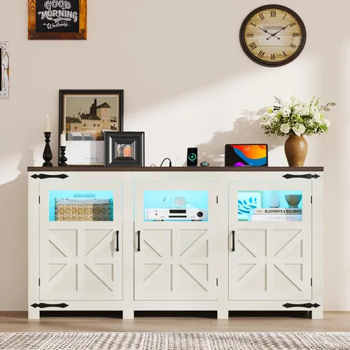 Miniatura 7 de Soporte de TV LED grande de 64 pulgadas para televisores de 70/65/60 pulgadas con tomas de corriente, armarios de almacenamiento altos para centro