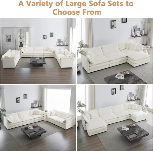 Miniatura 7 de mikibama Juego de sofá biplaza y sillón de lujo de 2 piezas, moderno juego de sofás nube tapizados de chenilla con 5 almohadas para sala de estar