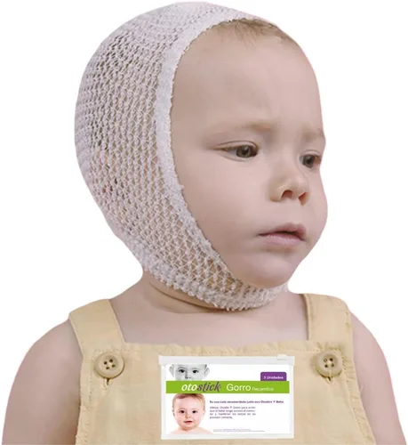 Miniatura 6 de Otostick Gorro de bebé, 3 tapones correctores de oídos, gorro de protección de oídos para orejas sobresalientes, gorra de malla para sujetar