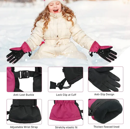 Miniatura 4 de American Trends Guantes de nieve para niños, guantes de invierno impermeables, guantes de esquí para niños y niñas, clima frío, guantes de snowboard