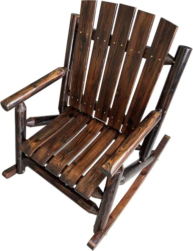 Miniatura 7 de Rustic Log - Mecedora de madera de abeto maciza hecha a mano, para porche, patio, resistente, 700 libras, acabado resistente a la intemperie