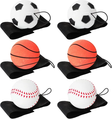 Skylety 6 Piezas Pelota de Retorno de Muñeca con Cuerda Pelotas Deportivas de Rebote de 2.48 Pulgadas con Correa Elástica Fútbol Baloncesto Béisbol