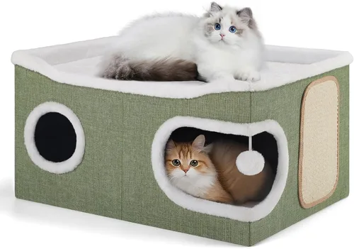 Miniatura 11 de Casa de Gato de 2 Pisos para Gatos de Interior, Separable en 2 Grandes Camas de Gato Cueva con Condominios Escondidos, Almohadillas para Rascar