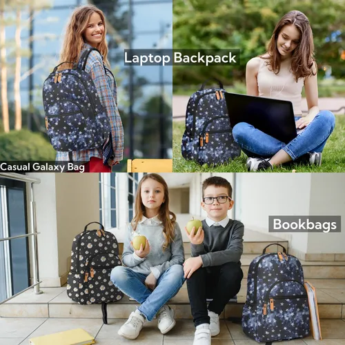 Miniatura 54 de Leaper Mochila para laptop para mujer: linda mochila floral para escuela, universidad, viajes, trabajo, mochila ligera para niños, Negro margarita