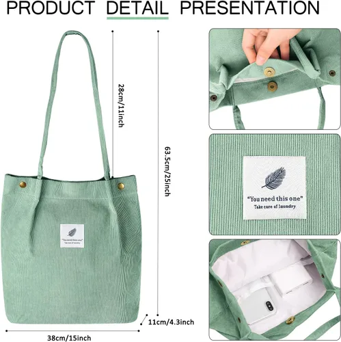 Miniatura 212 de Ayieyill - Bolsa de pana para mujer y niña, con correa de lona para colgar al hombro, bolsa con bolsillo