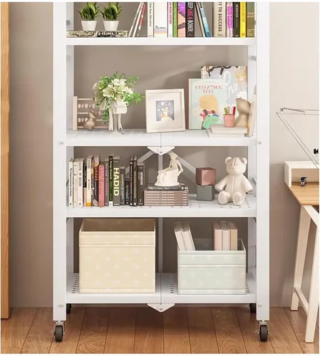 Miniatura 8 de Estantería plegable para almacenamiento, estantes plegables de metal de 4 niveles con ruedas, estantes y estantes de almacenamiento, estantes